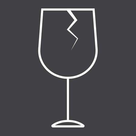 Fragile symbol line icon, logistic and delivery, care sign vector graphics, a linear pattern on a black backgroundのイラスト素材