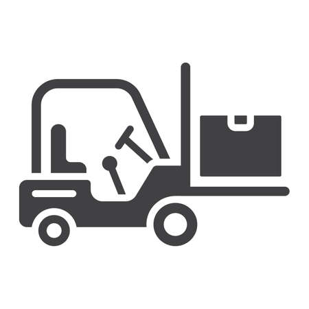 Forklift delivery truck glyph icon, logistic and delivery, cargo vehicle sign vector graphics, a solid pattern on a white backgroundのイラスト素材