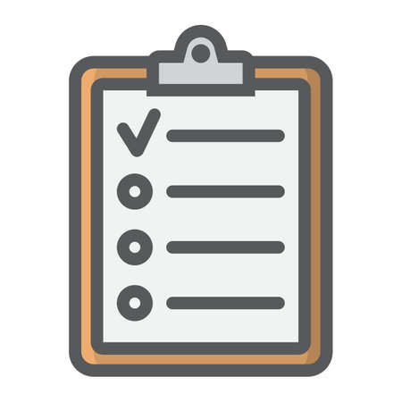 Checklist filled outline icon, clipboard and note, checkmark sign vector graphics, a colorful line pattern on a white backgroundのイラスト素材