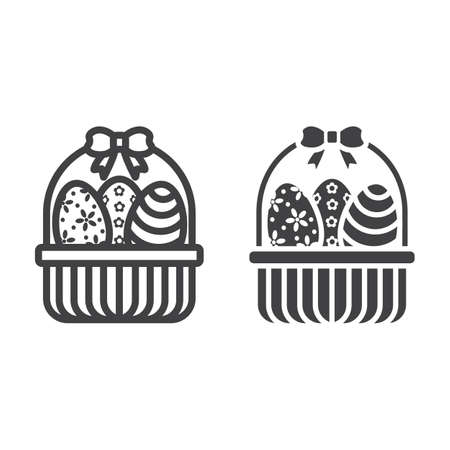 Easter Eggs In Basket line and glyph icon, Easter and holiday, decor sign vector graphics.のイラスト素材
