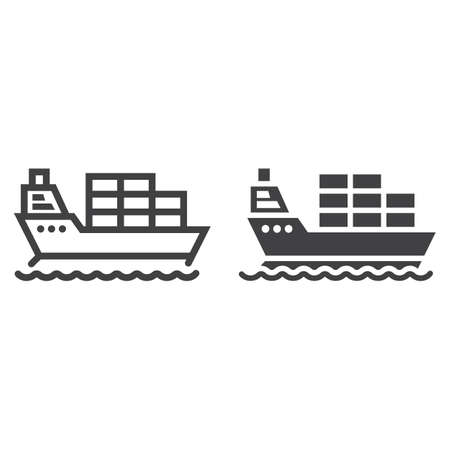 Cargo ship line and glyph icon, logistic and delivery, transport sign vector graphics, a linear pattern on a white background, eps 10.のイラスト素材