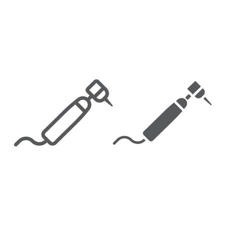 Dental drill and glyph line icon, stomatology and dental, dentistry sign vector graphics, a linear pattern on a white background.のイラスト素材