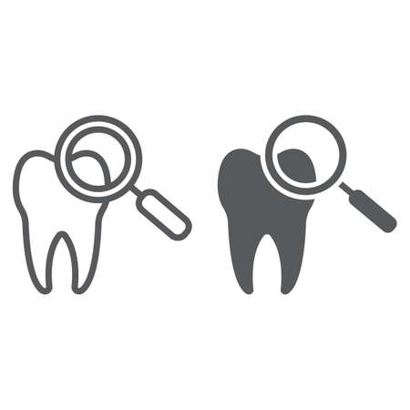 Dental check up line and glyph icon, stomatology and dental, magnifying sign vector graphics.のイラスト素材