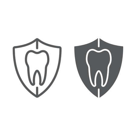 Dental protection line and glyph icon, stomatology and dental, tooth in shield sign vector graphics, a linear pattern on a white background, eps 10.のイラスト素材