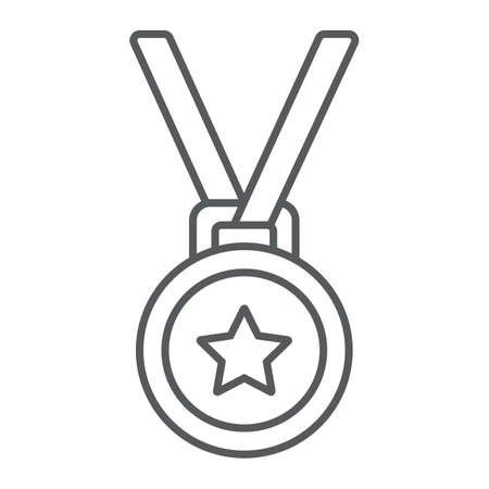 Medal thin line icon, trophy and award, best student sign vector graphics.のイラスト素材
