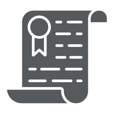 Certificate glyph icon, diploma and award, education sign vector graphics.のイラスト素材