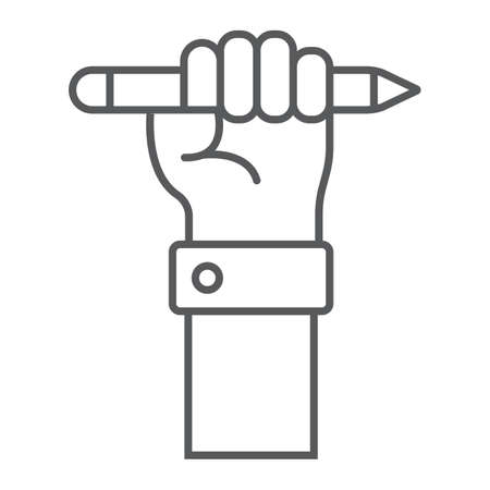 Education for all thin line icon, e learning and education, pencil in hand sign vector graphics, a linear pattern on a white background, eps 10.のイラスト素材