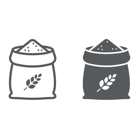 Bag of wheat line and glyph iconのイラスト素材
