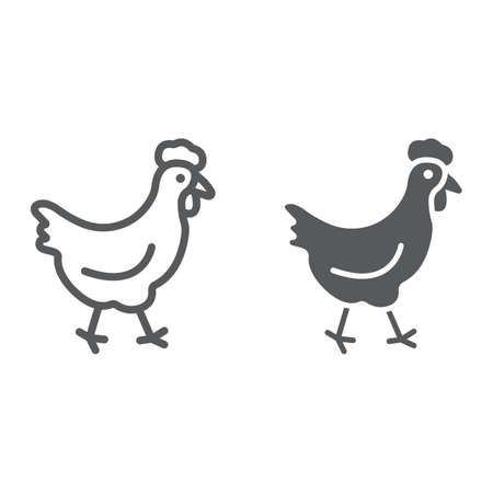 Chicken line and glyph icon, farming and agriculture, animal bird vector graphics. A linear pattern on a white background.のイラスト素材