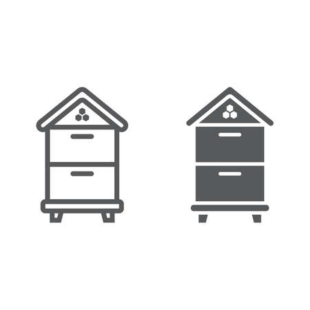 Wooden beehive line and glyph icon, farming and agriculture, honey sign vector graphics. A linear...