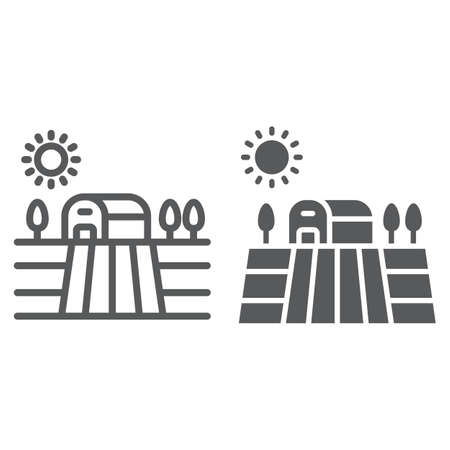 Harvest field line and glyph icon, farming and agriculture, countryside sign vector graphics. A linear pattern on a white background.のイラスト素材