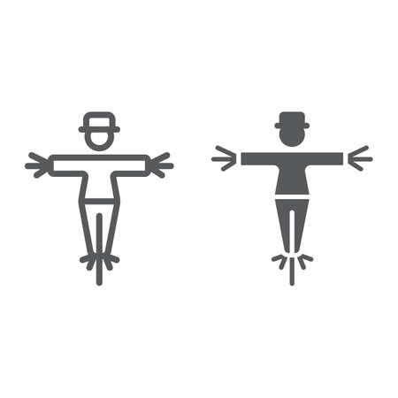 Scarecrow line and glyph icon, farming and agriculture, guard sign vector graphics. A linear pattern on a white background.のイラスト素材