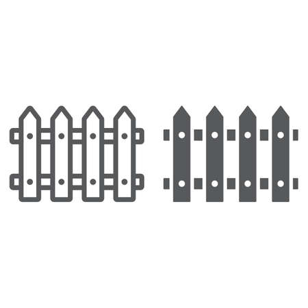 Fence line and glyph icon, wooden and architecture, wall sign vector graphics. A linear pattern on a white background.のイラスト素材