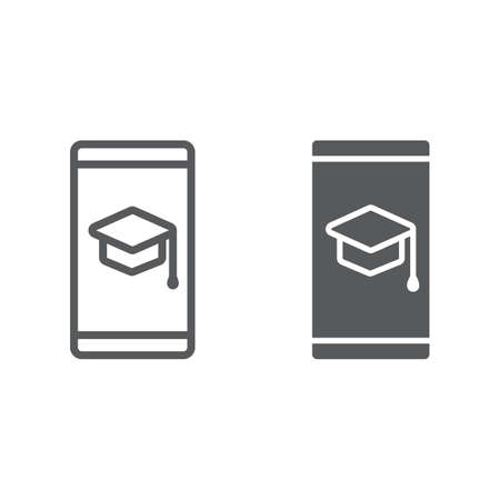 Mobile learning line and glyph icon, e learning and education, app sign vector graphics. A linear pattern on a white background.のイラスト素材