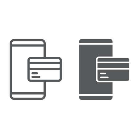 Credit card on smartphone and glyph line icon, e commerce and marketing, online payment sign vector graphics, a linear pattern on a white background, eps 10.のイラスト素材