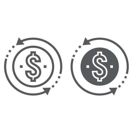Return on investment line and glyph icon, development and business, money back sign vector graphics, a linear pattern on a white background, eps 10.のイラスト素材