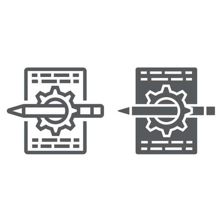 Content management line and silhouette icon, development and business, SEO sign vector graphics, on a white background.のイラスト素材