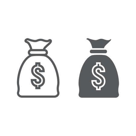 Money Bag line and glyph icon, finance and business, profit sign vector graphics, a linear pattern on a white background.のイラスト素材