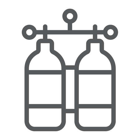Oxygen tank line icon, diving and underwater, dive tank sign vector graphics, a linear pattern on a white background.のイラスト素材