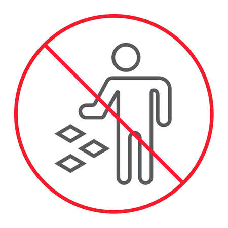 Do not litter thin line icon, prohibition and forbidden, no garbage sign vector graphics, a linear pattern on a white backgroundのイラスト素材