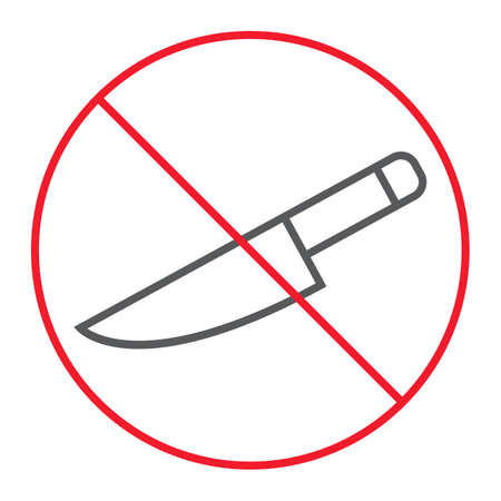 No sharp thin line icon, prohibition and forbidden, no knife sign vector graphics, a linear pattern on a white background, eps 10.のイラスト素材