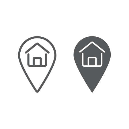 Home location line and glyph icon, real estate and home, pin pointer sign vector graphics, a linear pattern on a white background, eps 10.のイラスト素材
