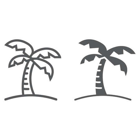 Palm tree line and glyph icon, travel and tourism, island sign vector graphics, a linear pattern on a white background, eps 10.のイラスト素材