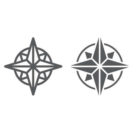 Compass line and glyph icon, navigator and geography, windrose sign vector graphics, a linear pattern on a white background, eps 10.のイラスト素材