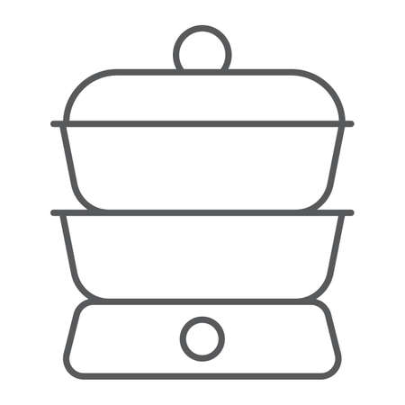Double boiler thin line icon, kitchen and cooking, household sign vector graphics, a linear pattern on a white background, eps 10.のイラスト素材