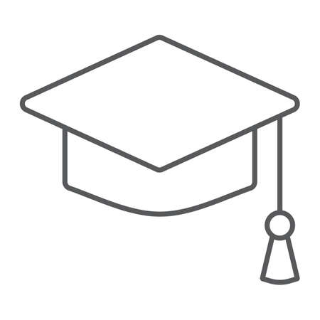Graduation cap thin line icon, school and education, university hat sign vector graphics, a linear pattern on a white background, eps 10.のイラスト素材