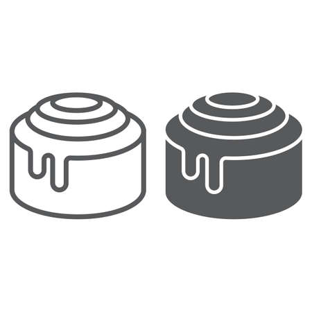 Cinnamon Bun Roll line and glyph icon, sweet and tasty, dessert sign vector graphics, a linear pattern on a white background, eps 10.のイラスト素材