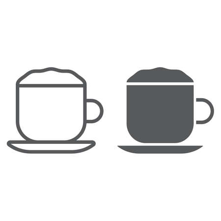 Cappuccino line and glyph icon, coffee and cafe, cup sign vector graphics, a linear pattern on a white backgroundの写真素材