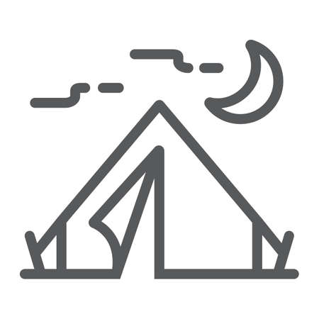 Tourist tent line icon, travel and tourism, camping sign vector graphics, a linear pattern on a white backgroundのイラスト素材