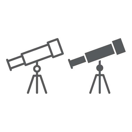 Telescope line and glyph icon, school and education, astronomy sign vector graphics, a linear pattern on a white backgroundのイラスト素材