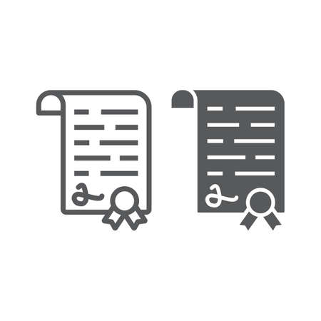 Diploma line and glyph icon, school and education, certificate sign vector graphics, a linear pattern on a white background, eps 10.の写真素材