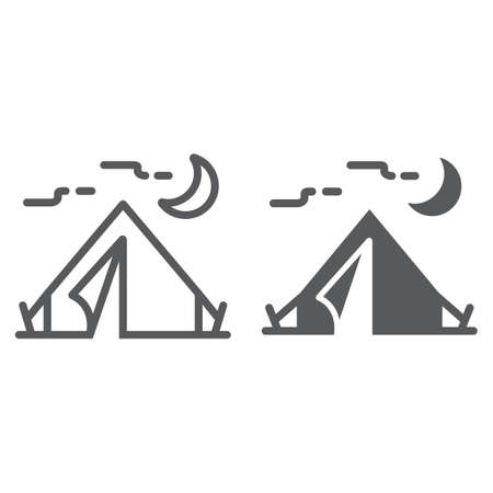 Tourist tent line and glyph icon, travel and tourism, camping sign vector graphics, a linear pattern on a white background, eps 10.のイラスト素材