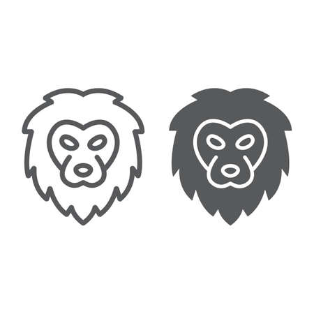 Lion line and glyph icon, animal and zoo, cat sign vector graphics, a linear pattern on a white background, eps 10.のイラスト素材