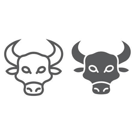 Bull line and glyph icon, animal and zoo, cow sign vector graphics, a linear pattern on a white background, eps 10.のイラスト素材