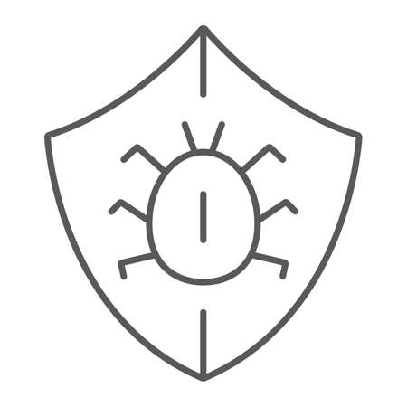 Antivirus thin line icon, security and protection, shield sign, vector graphics, a linear pattern on a white background, eps 10.のイラスト素材