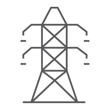 Electric tower thin line icon, ecology and energy, electricity sign, vector graphics, a linear pattern on a white background, eps 10.のイラスト素材