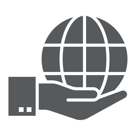 Globe on hand glyph icon, ecology and energy, save the planet sign, vector graphics, a solid pattern on a white background, eps 10.のイラスト素材