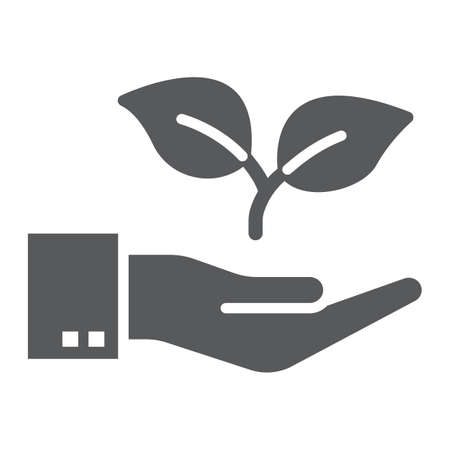 Hand with plant glyph icon, ecology and energy, eco friendly sign, vector graphics, a solid pattern on a white background, eps 10.のイラスト素材