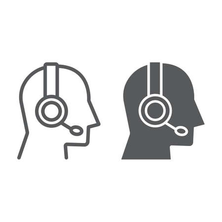 Online help line and glyph icon, contact us and operator, support sign, vector graphics, a linear pattern on a white background, eps 10.の写真素材