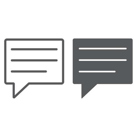 Text message line and glyph icon, dialog and chat, soeech bubble messgae sign, vector graphics, a linear pattern on a white background, eps 10.の写真素材