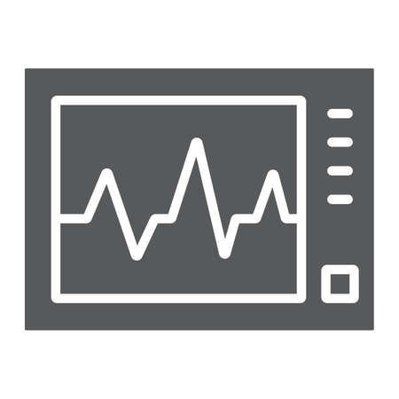 Ecg machine glyph icon, medicine and cardiology, heartbeat rate sign, vector graphics, a solid pattern on a white background, eps 10.のイラスト素材