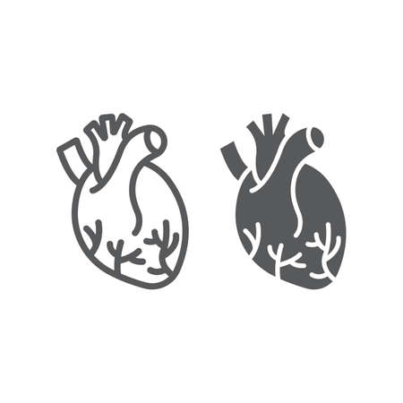 Human heart line and glyph icon, anatomy and biology, cardiology sign, vector graphics, a linear pattern on a white background, eps 10.のイラスト素材