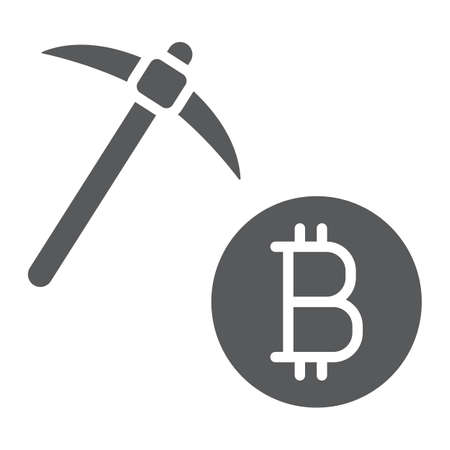 Bitcoin mining glyph icon, money and finance, cryptocurrency mining sign, vector graphics, a solid pattern on a white background, eps 10.のイラスト素材