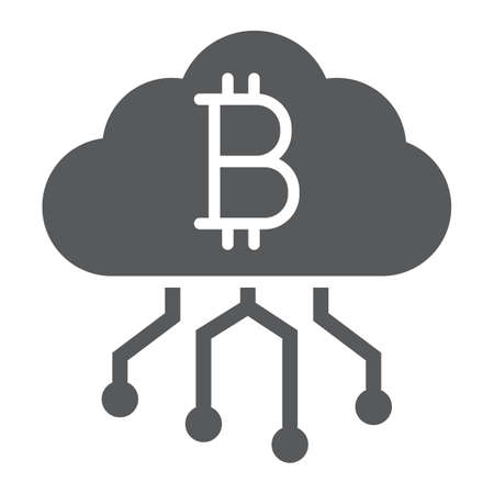 Cloud mining glyph icon, finance and money, bitcoin sign, vector graphics, a solid pattern on a white background, eps 10.のイラスト素材