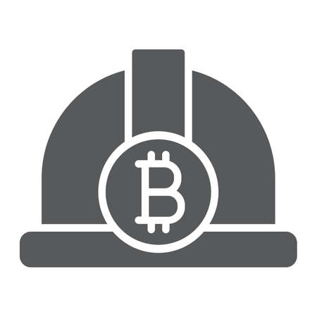 Bitcoin miner hat glyph icon, finance and money, helmet sign, vector graphics, a solid pattern on a white background, eps 10.のイラスト素材