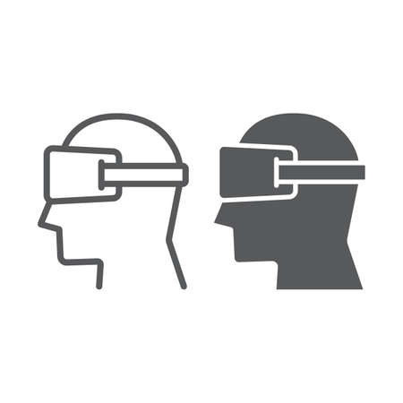 Virtual reality glasses line and glyph icon, electronic and device, headset sign, vector graphics, a linear pattern on a white background, eps 10.のイラスト素材